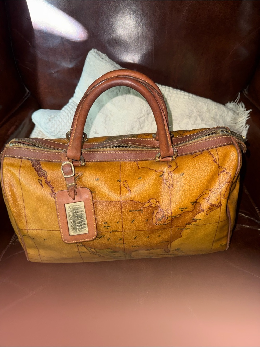 Alviero Martini Geo Map Leather Travel Bag - Tan/Brown TWO BAGS